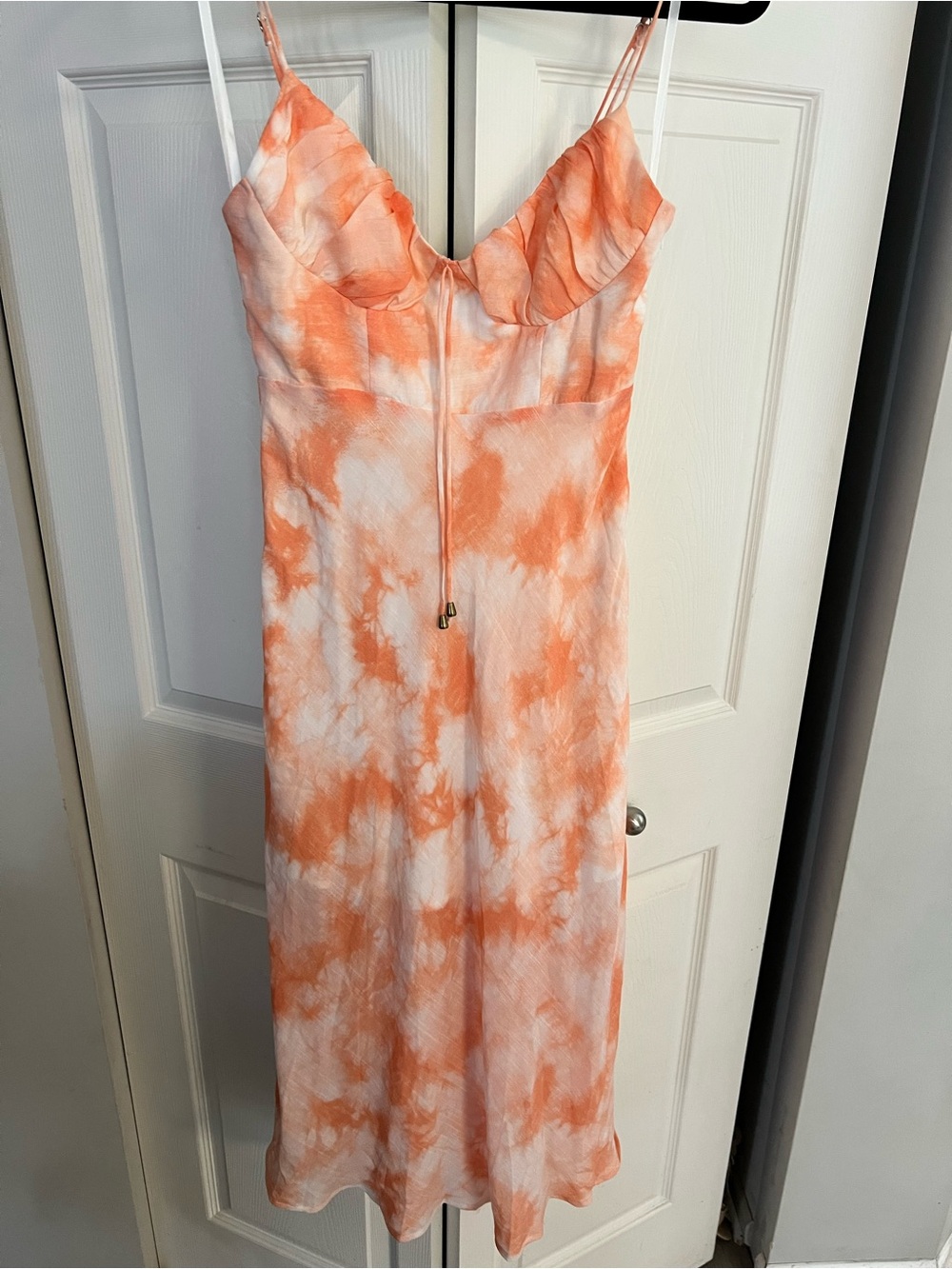 Petal & Pup Orange and White Tie-Dye Midi Slip Dress